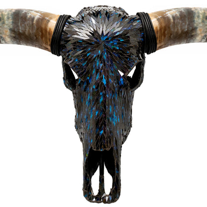 Longhorn Skull // XL Horns - Blue Mirror // Mosaic Finish