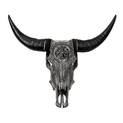 Hand Carved Cow Skull - Gray Vegvísir