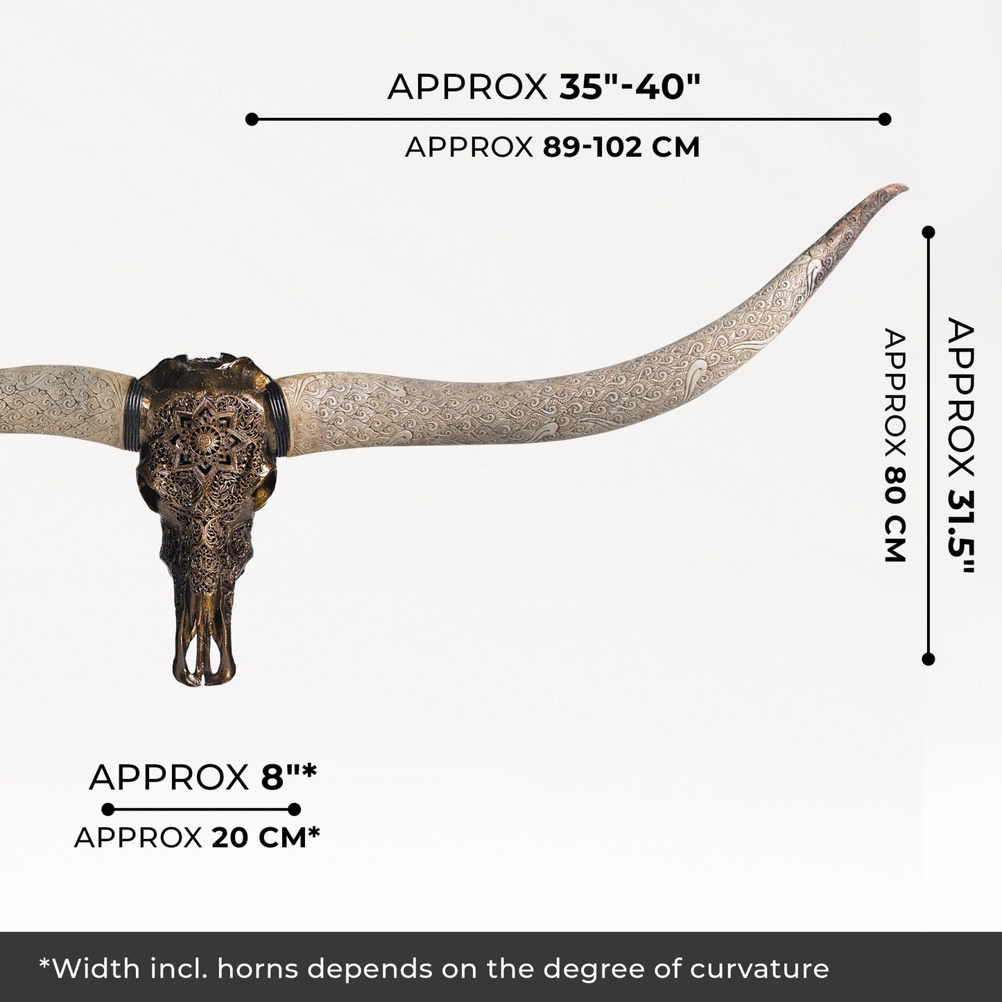 Hand Carved Longhorn Skull // XL Horns - Antique Bronze Mandala // Metallic Finish