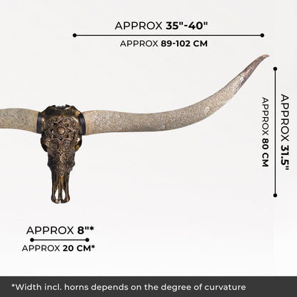 Hand Carved Longhorn Skull // XL Horns - Antique Bronze Mandala // Metallic Finish