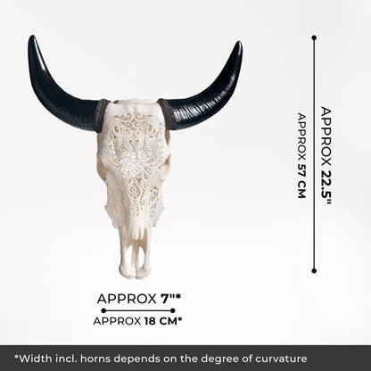 Hand Carved Cow Skull - White Titan