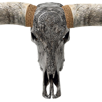 Hand Carved Longhorn Skull // XL Horns - Gray Yggdrasil