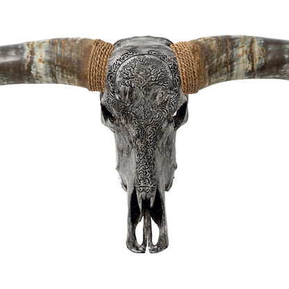 Hand Carved Longhorn Skull // XL Horns - Gray Yggdrasil