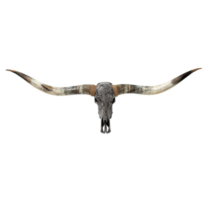 Hand Carved Longhorn Skull // XL Horns - Gray Yggdrasil