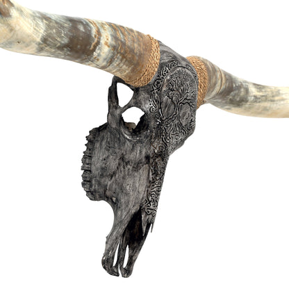 Hand Carved Longhorn Skull // XL Horns - Gray Yggdrasil
