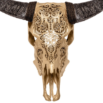 Hand Carved Cow Skull - Golden Titan