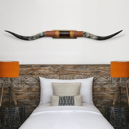 Brown Leather Mount // Carved Longhorns - Wild Hog