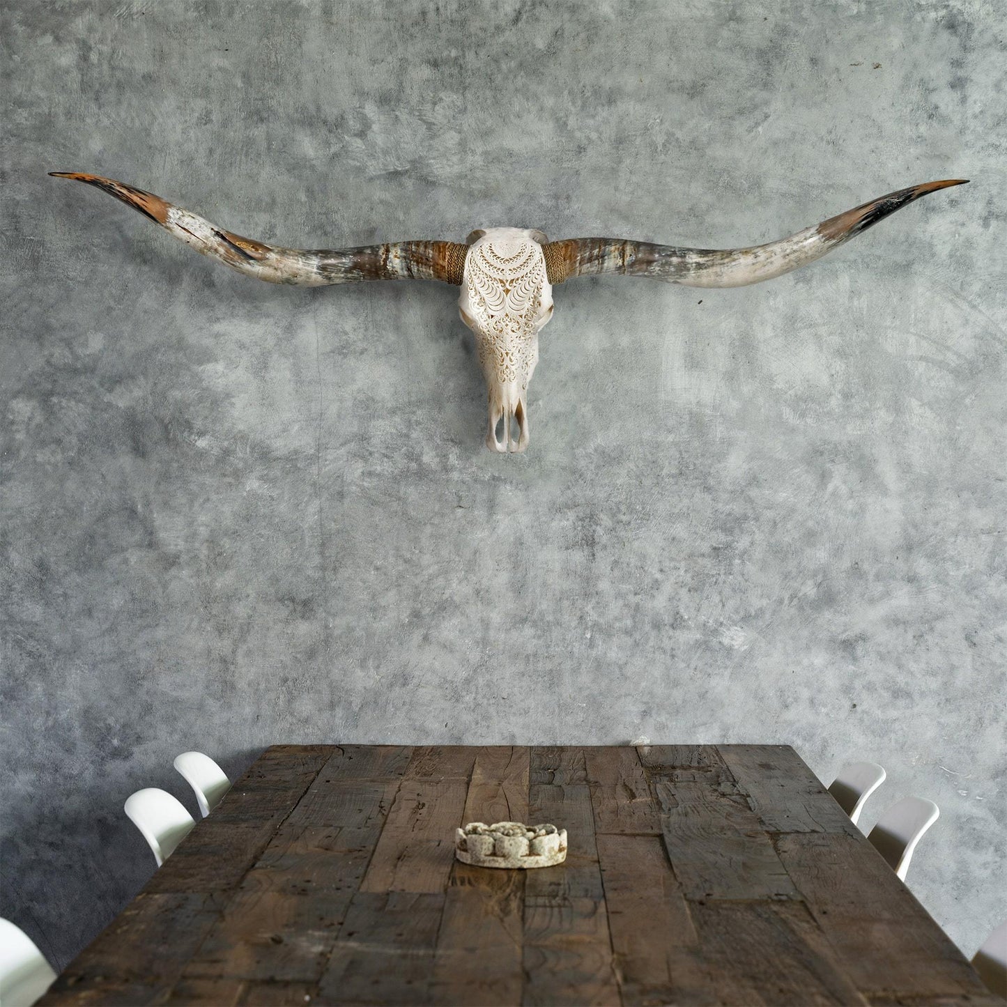 Hand Carved Longhorn Skull // XL Horns - White Boho
