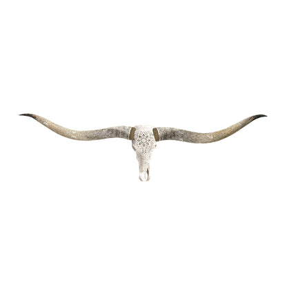 Hand Carved Longhorn Skull // XL Horns - White Mandala