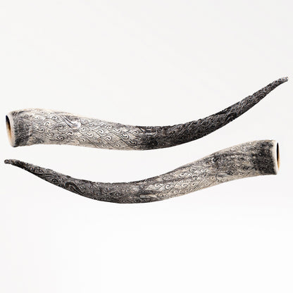 Hand Carved Longhorn Skull - Black Mandala