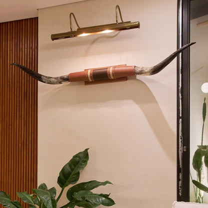 Brown Leather Mount // Carved Longhorns - Wild Hog