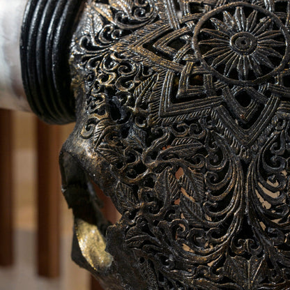 Hand Carved Longhorn Skull // XL Horns - Antique Bronze Mandala // Metallic Finish