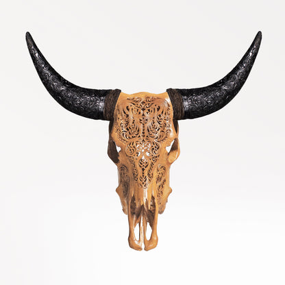 Hand Carved Cow Skull - Antique Titan