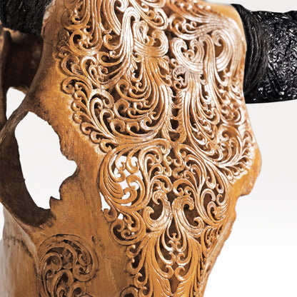 Hand Carved Cow Skull - Antique Titan