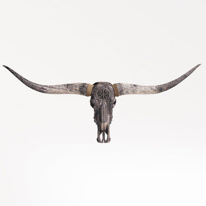 Hand Carved Longhorn Skull - Gray Vegvísir