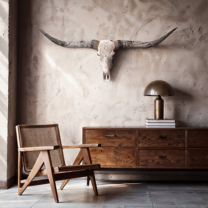 Hand Carved Longhorn Skull - White Titan