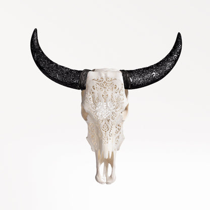 Hand Carved Cow Skull - White Titan