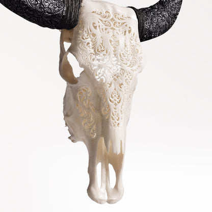 Hand Carved Cow Skull - White Titan