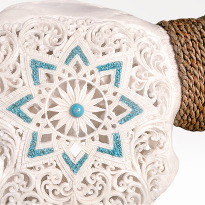 Hand Carved Longhorn Skull // XL Horns - White Glowing Mandala