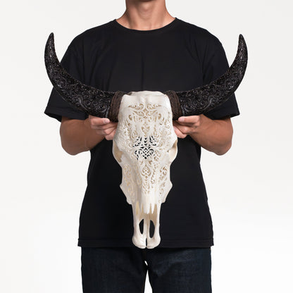 Hand Carved Cow Skull - White Titan