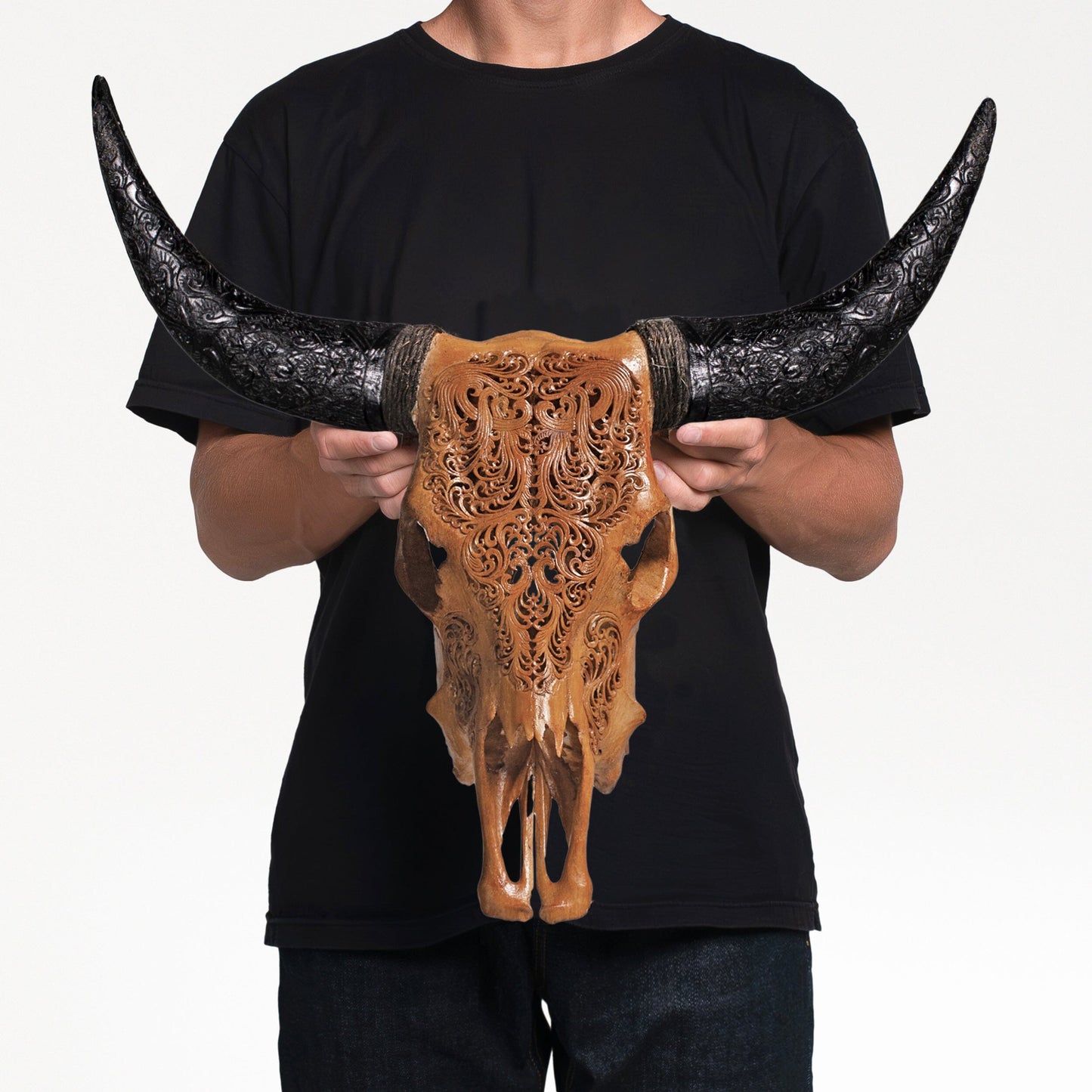Hand Carved Cow Skull - Antique Titan