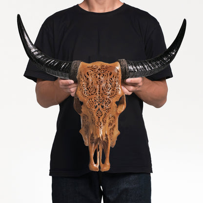 Hand Carved Cow Skull - Antique Titan