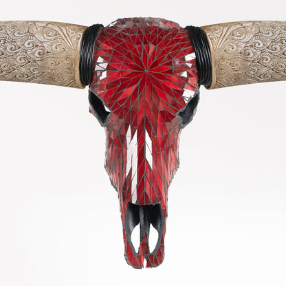 Longhorn Skull // XL Horns - Red Mirror // Mosaic Finish