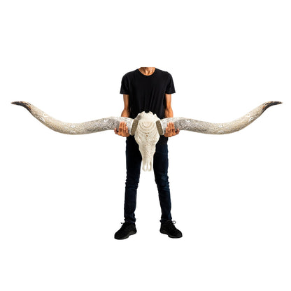 Hand Carved Longhorn Skull // XL Horns - White Boho